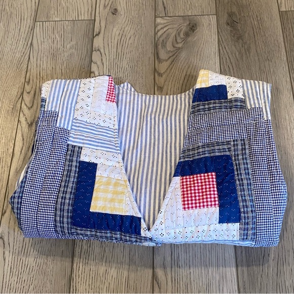 Vintage Patch Magic Quilted Reversible Vest Size XL Patchwork/Blue White Stripes - Picture 14 of 14